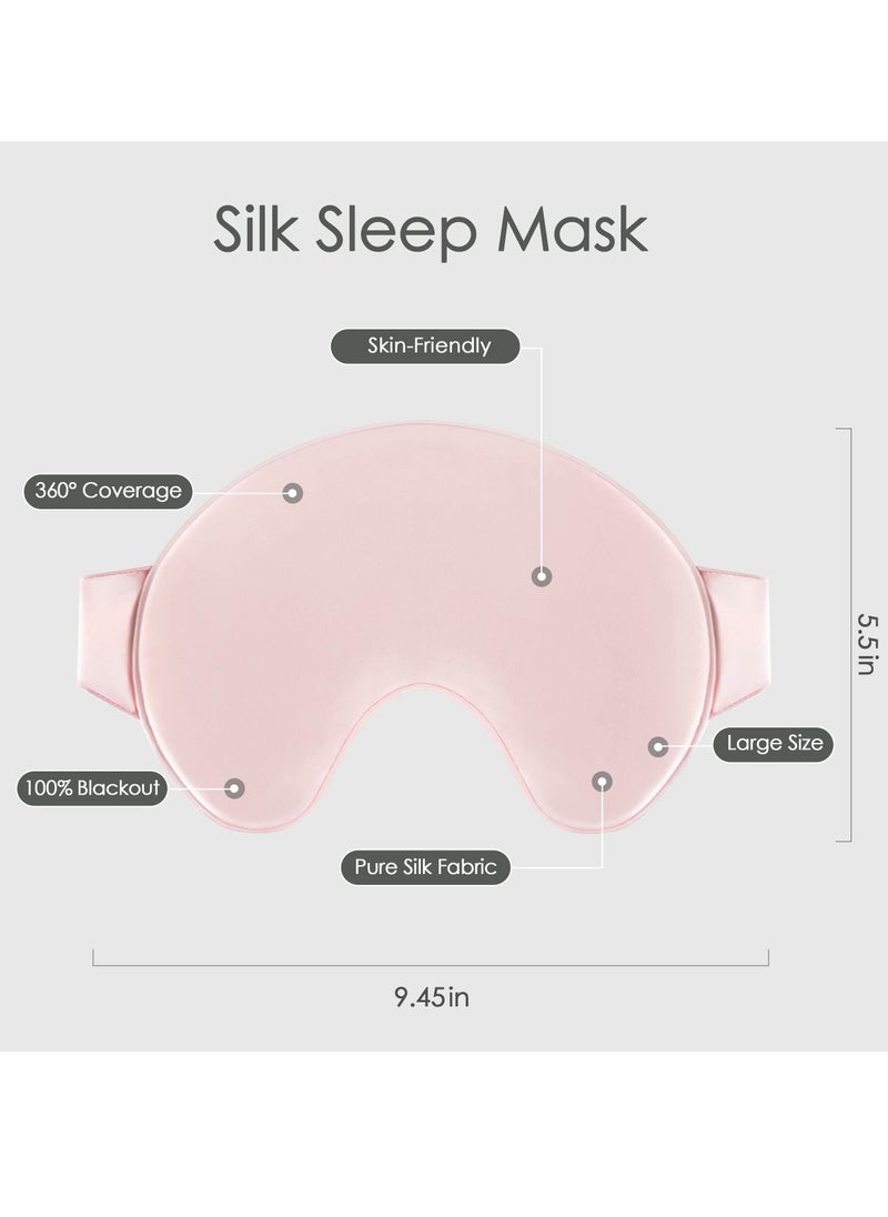 Sleep Mask, 100% Silk Large Sleep Mask for Womens Girls, Natural Pure Mulberry Silk Blindfold, Lightweight Comfortable Blindfold, Cute Soft Eyes Mask with Elastic Strap (Pink)