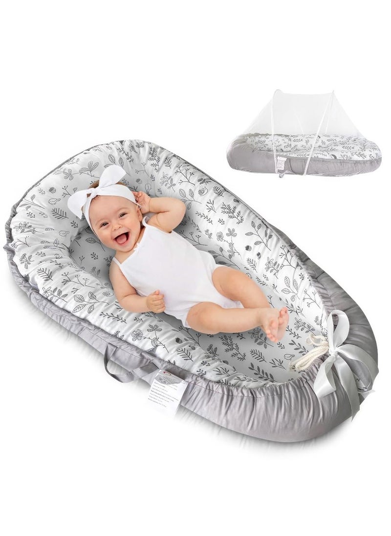 Baby Lounger for Newborn with Detachable Mosquito Net Toddler Floor Lounger Baby Reversible Infant Lounger Baby Lounger for Newborn Ultra-Soft Cotton Baby Double-Sided nest Lounger