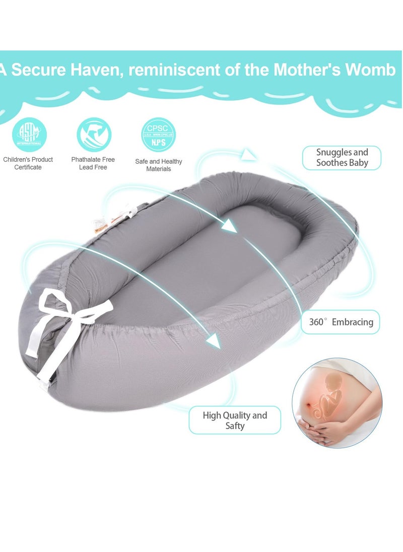 Baby Lounger for Newborn, Baby Nest Cover (0-24 Months), 100% Cotton Breathable Adjustable Portable Infant Lounger, Co Sleeper for Baby in Bed, Baby Essentials and Gifts