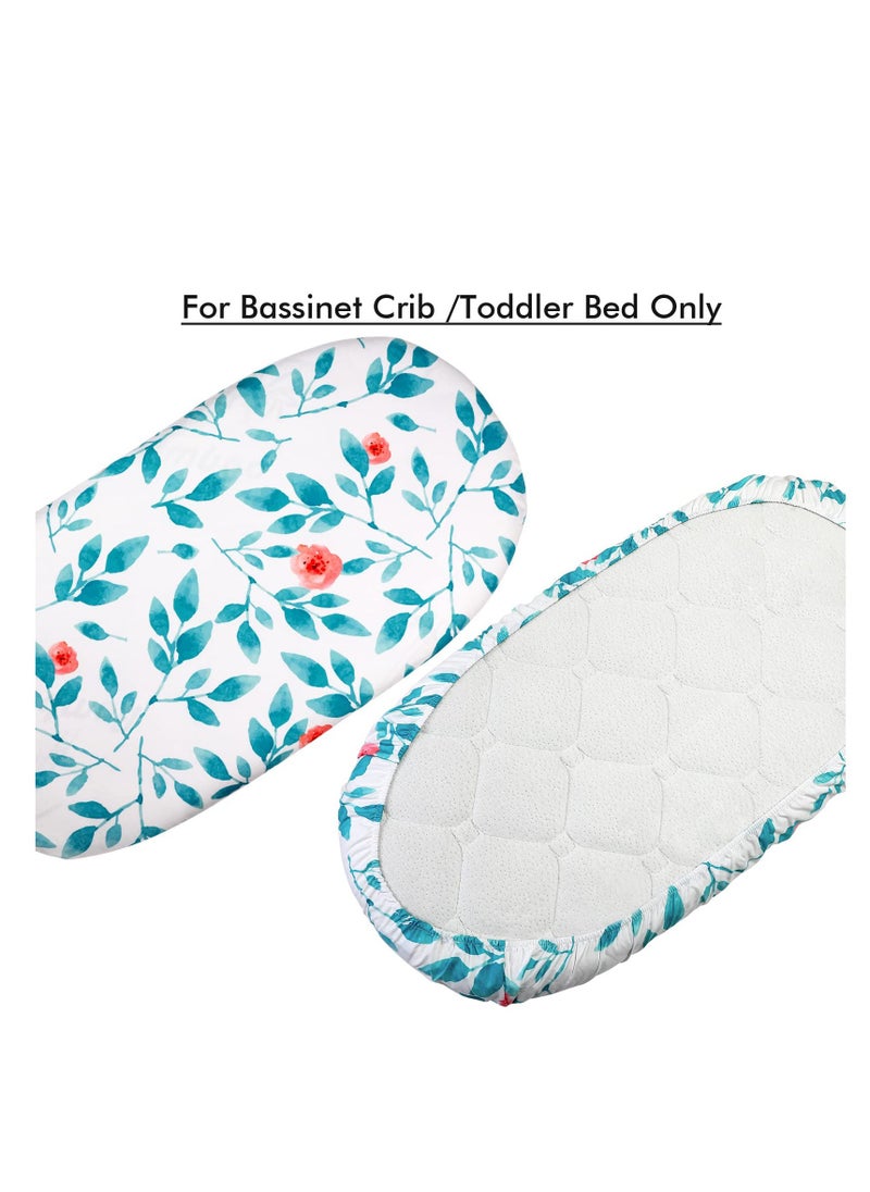 2 Pack Baby Bassinet Crib Sheets, 32X16.5 In Breathable Cozy Fitted Mattress Sheet, Elastic Travel Crib Fashionable Floral Pattern, Standard Cradle Safe Sheets for Baby Boy Girls