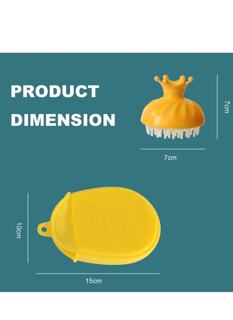 2 PCS Silicone Shower & Shampoo Brush for Kids, Scrubbers Exfoliator Brush, Included Scalp Care Comb and Body Scrub,Suitable for Newborns & Toddlers Hair and Body Care