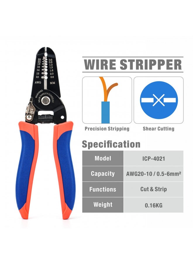 iCrimp Wire Crimping Tool Set with Wire Cable Stripper, Ratcheting Wire Crimper Tool with 5pcs Interchangeable Dies for Insulated and Non-insulated Connectors Terminal and End-sleeves Ferrule