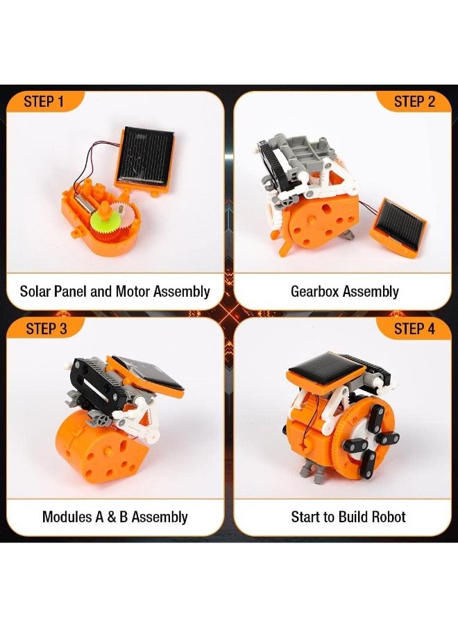 7-in-1 Solar Robot Kit for Kids Aged 8-12 | STEM Educational Science Building Kit | Solar-Powered Robots in Orange | Fun & Learning