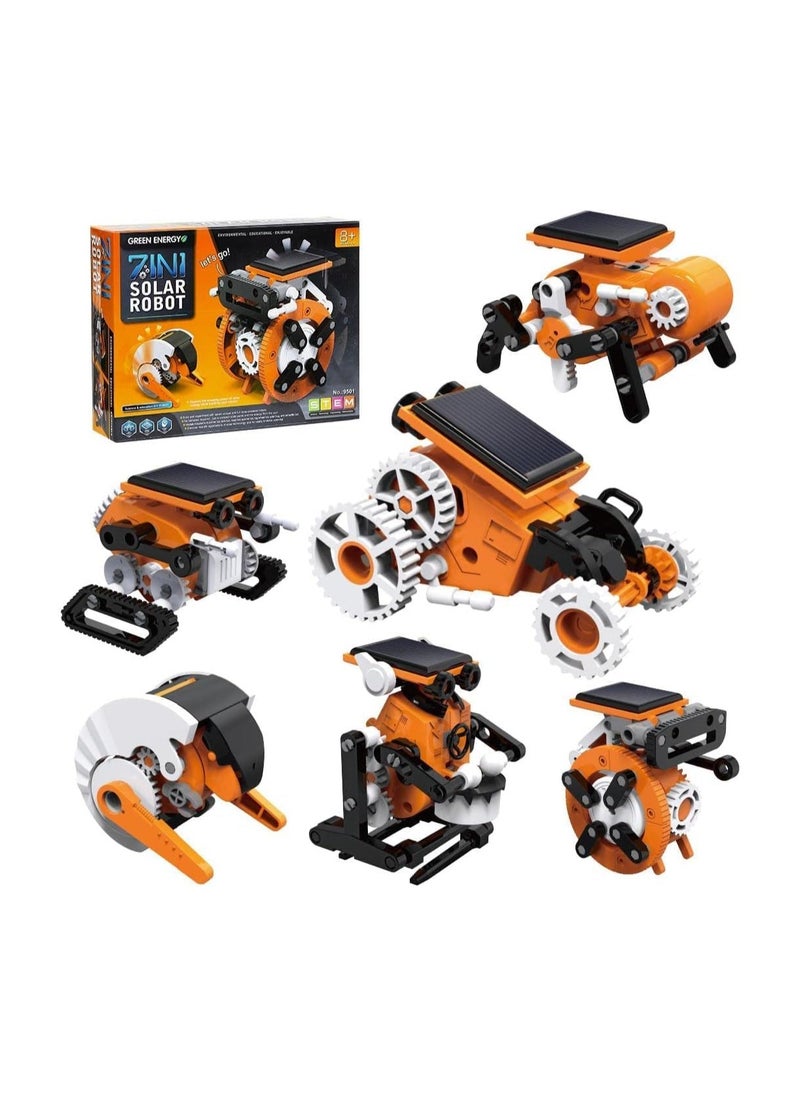 7-in-1 Solar Robot Kit for Kids Aged 8-12 | STEM Educational Science Building Kit | Solar-Powered Robots in Orange | Fun & Learning