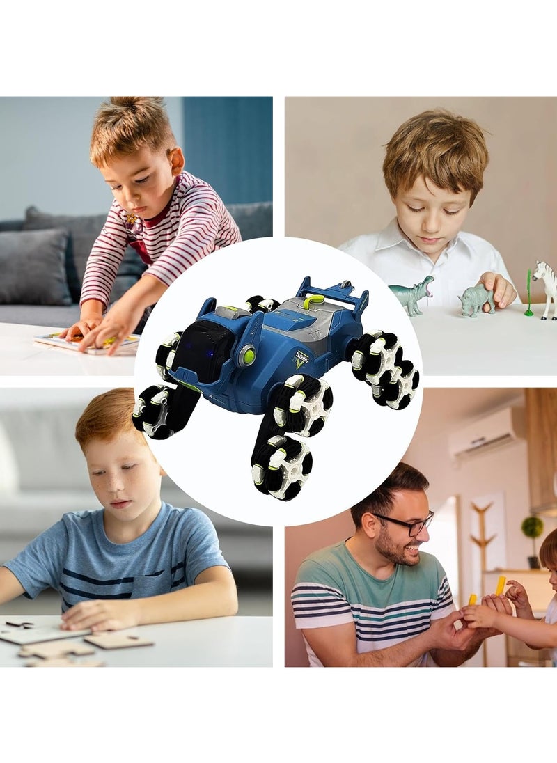 Remote Control Stunt Car Vehicle RC Robot Dog Mechanical Animal Toys 2.4G with Mist Spray, Music & Light Functions for Kids Children 6-14 Years Boys Girls Birthday Gifts (Blue)