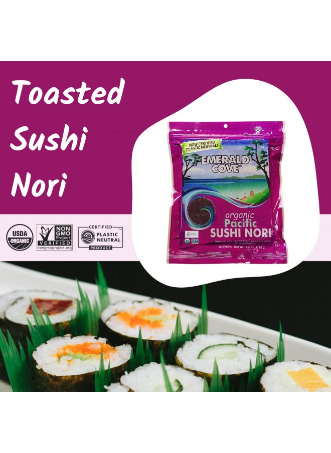 Emerald Cove Silver Grade Organic Pacific Sushi Nori (Dried Seaweed), 50-Count Sheets (Pack of 4)