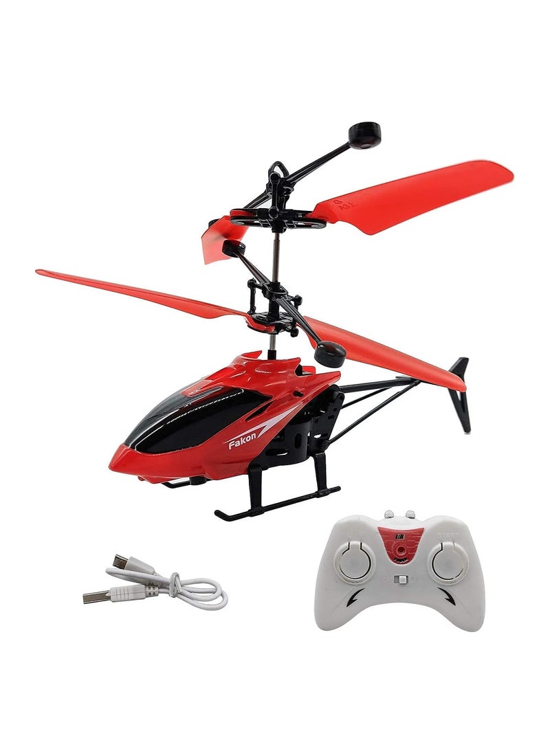 Toy Helicopter with Sensor and Remote Control Rechargeable Flying(Indoor & Outdoor) Helicopter Toy with 3D Light for Kids/Adults (RED)