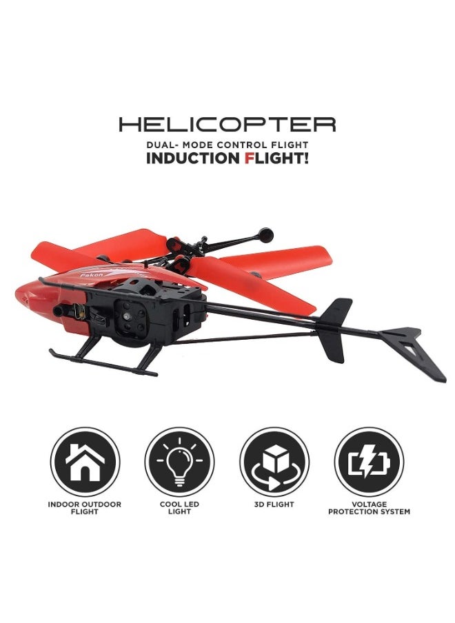 Toy Helicopter with Sensor and Remote Control Rechargeable Flying(Indoor & Outdoor) Helicopter Toy with 3D Light for Kids/Adults (RED)