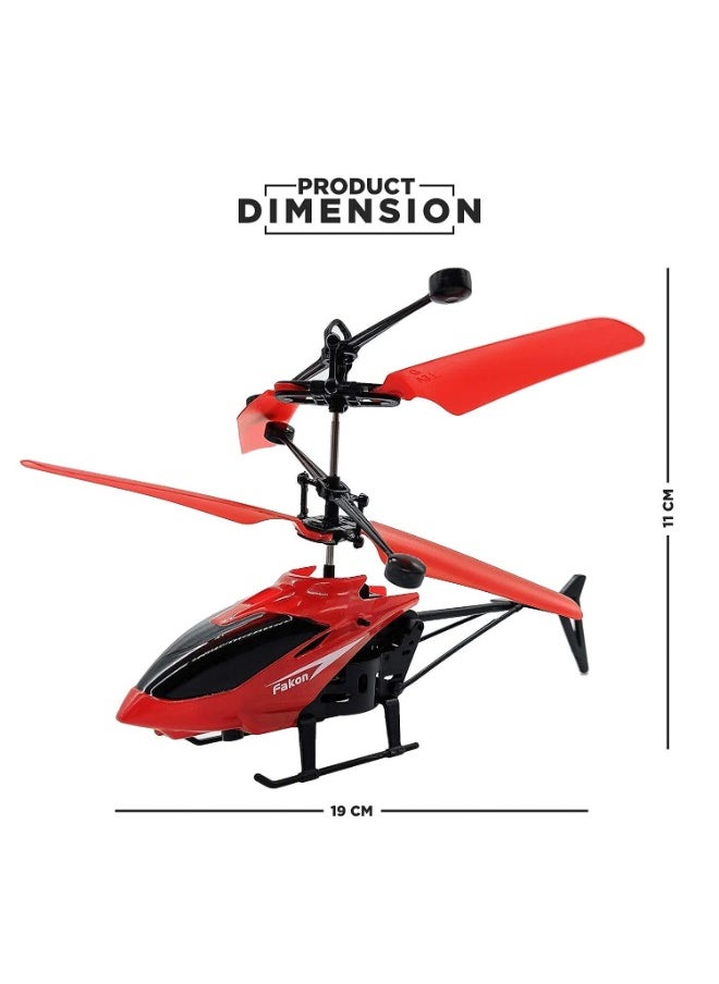 Toy Helicopter with Sensor and Remote Control Rechargeable Flying(Indoor & Outdoor) Helicopter Toy with 3D Light for Kids/Adults (RED)