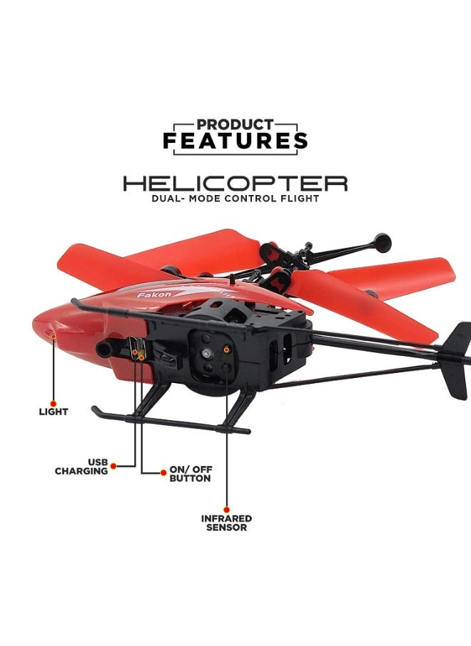 Toy Helicopter with Sensor and Remote Control Rechargeable Flying(Indoor & Outdoor) Helicopter Toy with 3D Light for Kids/Adults (RED)