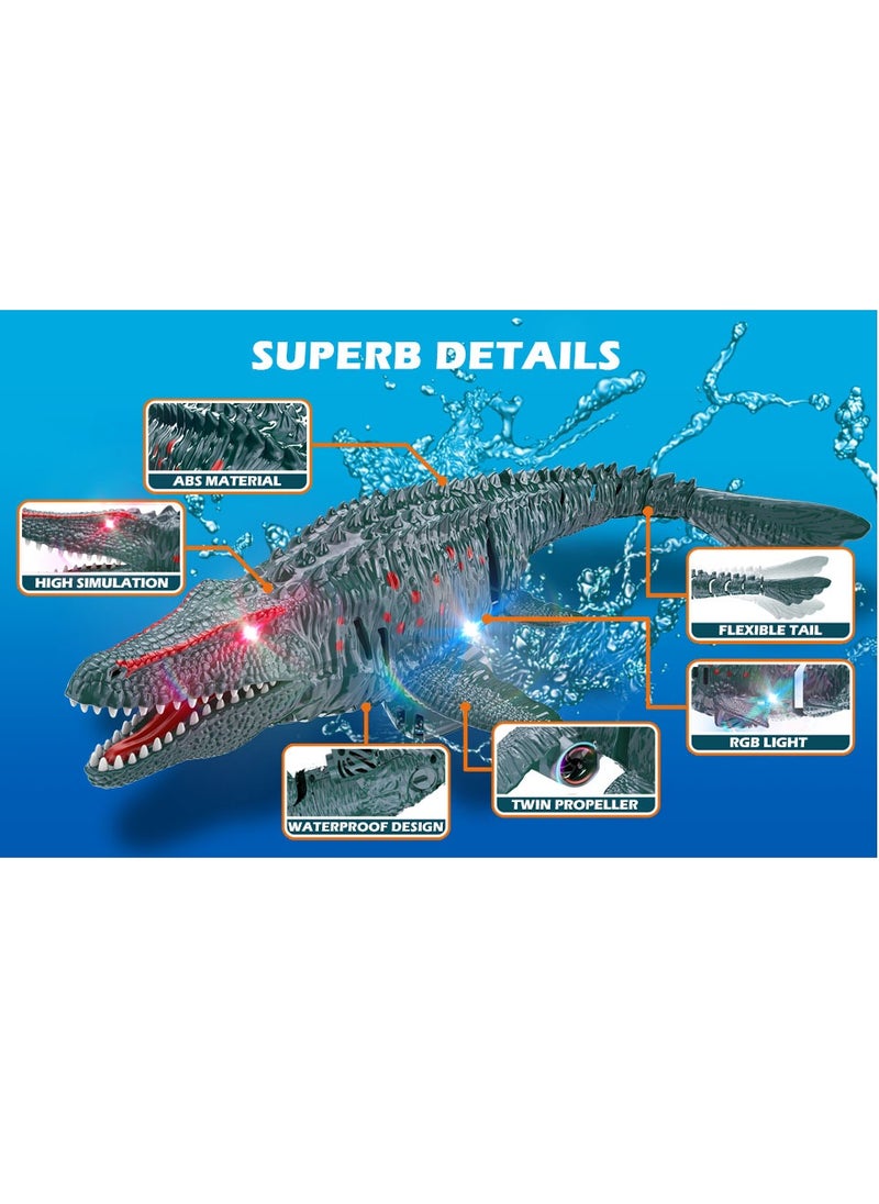 Remote Control Dinosaur, 2.4G Water Toys RC Boat with LED Lights Module Batteries Boat for Swimming Pool Lake Bathroom Bath Birthday Party Kids Boys Girls