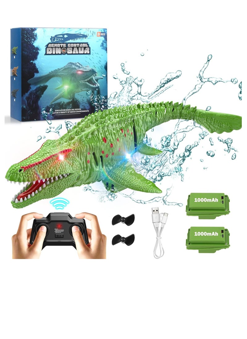 Remote Control Dinosaur, 2.4G Water Toys RC Boat with LED Lights Module Batteries Boat for Swimming Pool Lake Bathroom Bath Birthday Party Kids Boys Girls