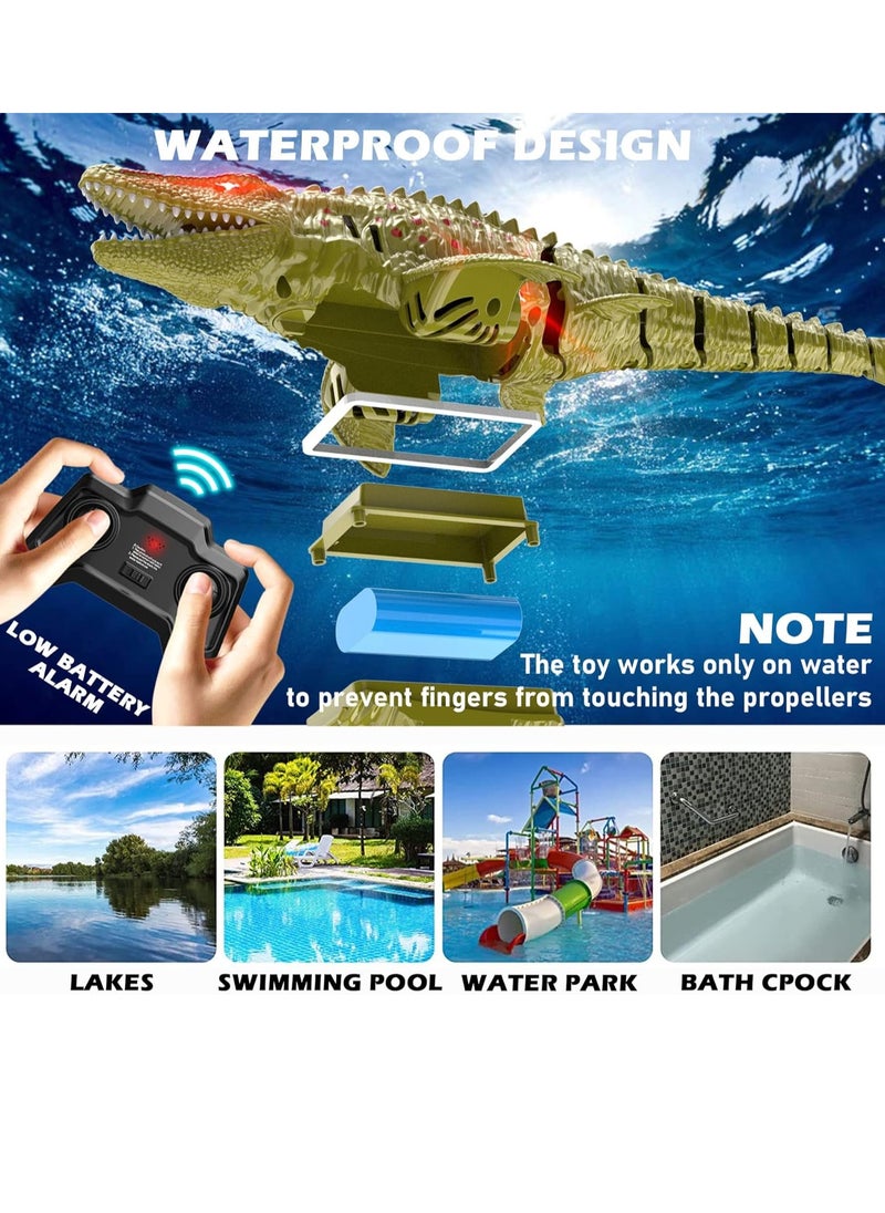 Remote Control Dinosaur, 2.4G Water Toys RC Boat with LED Lights Module Batteries Boat for Swimming Pool Lake Bathroom Bath Birthday Party Kids Boys Girls