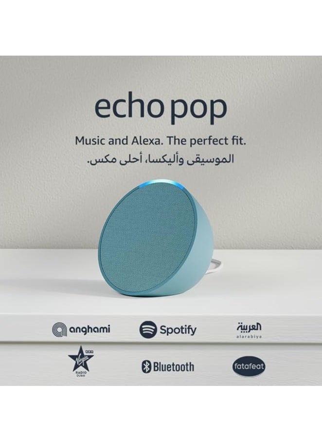 Echo Pop Full sound compact smart speaker with Arabic Language