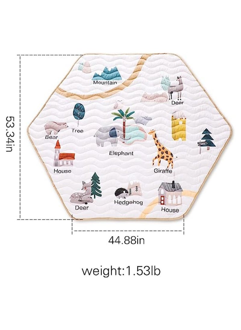 Baby Crawling Mat, Hexagon Playpen Mat Soft Area Rug, Baby Playmat, Non-Slip Kids Rug with Cute Woodland Animals for Nursery Room