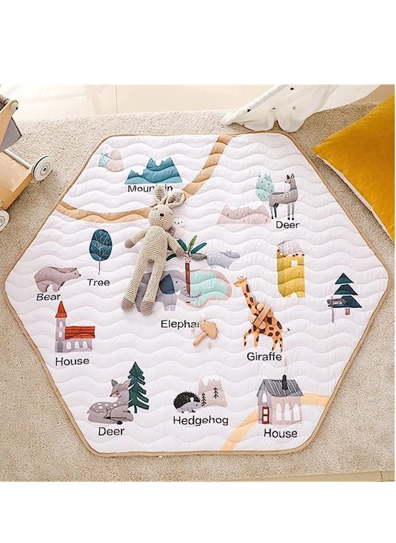 NonSlip Hexagon Baby Play Mat Soft Area Rug with Cute Woodland Animals Ideal for Nursery Room and Crawling Fun