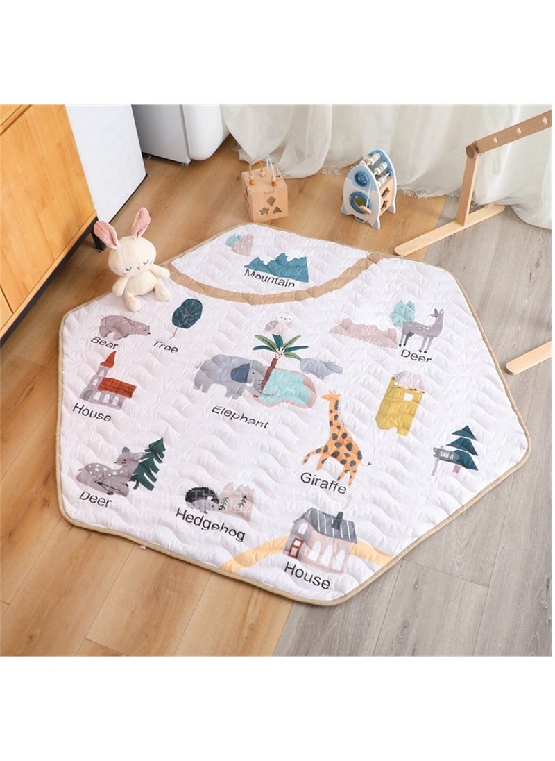 Baby Crawling Mat, Hexagon Playpen Mat Soft Area Rug, Baby Playmat, Non-Slip Kids Rug with Cute Woodland Animals for Nursery Room