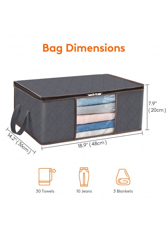 Lifewit Clothes Storage Bag Foldable Storage Bin Closet Organizer with Reinforced Handle Sturdy Fabric Clear Window for Sweaters, Coats, T-shirts, Blankets, 6 Pack, Gray