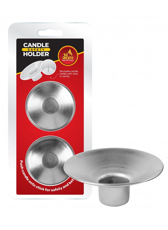 Reusable Metal Candlestick Liners and Drip Guards - Safety Pin Holds Candles in Place - Nickel Plated Protector Bobeches - Silver - 2 Pack