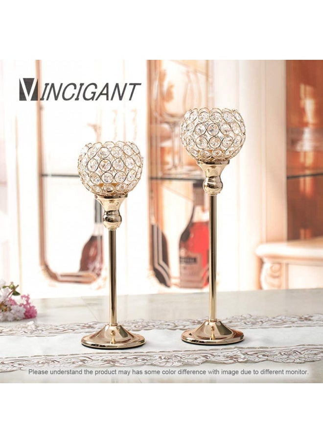 VINCIGANT Gold Crystal Candle Holders Set of 2,Pillar Candlesticks for Table Centerpieces, Christmas Home Decor Wedding Party Housewarming Gift