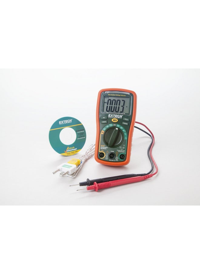 Extech EX330 Autoranging Mini Multimeter with NCV and Type K Temperature, orange and green