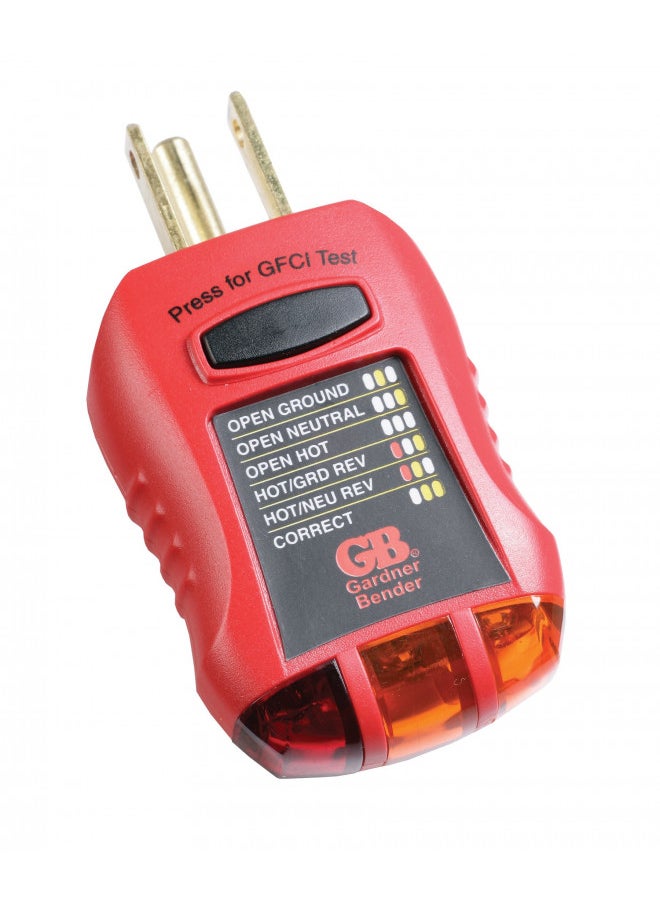 Gardner Bender GFI-3501 Ground Fault Receptacle Tester & Circuit Analyzer, 110-125V AC, for GFCI / Standard / Extension Cords & More, 7 Visual LED Tests , Red