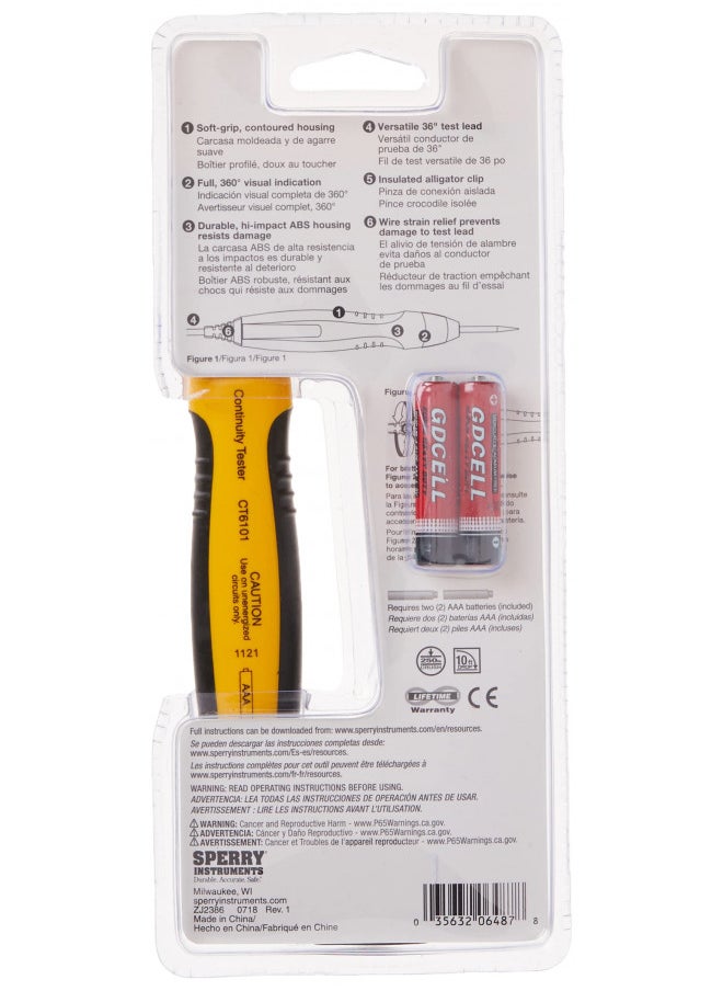 Gardner Bender Sperry Instruments CT6101 Heavy Duty Continuity Tester, 2 Range, 36 inch lead, Yellow