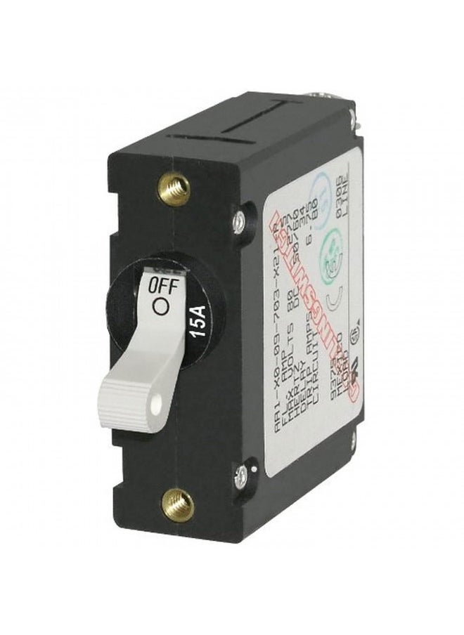 Blue Sea Systems 7210 A-Series White Toggle Circuit Breaker, Single Pole, 15A