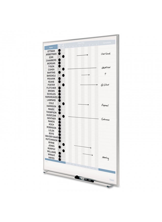 Quartet Matrix In/Out Board, 34 x 23 Inches, Magnetic, Track Up To 36 Employees (33705)