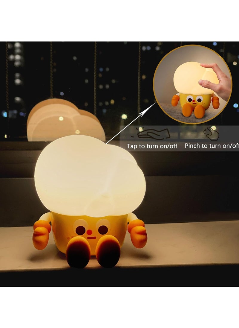 Rechargeable Cute Night Light for Kids Room with Timer, Silicone Touch Night Light for Baby Nursery, Dimmable Cute Lamp for Bedrooms, Breastfeeding, Night Light for Kids (Popcorn Lamp)