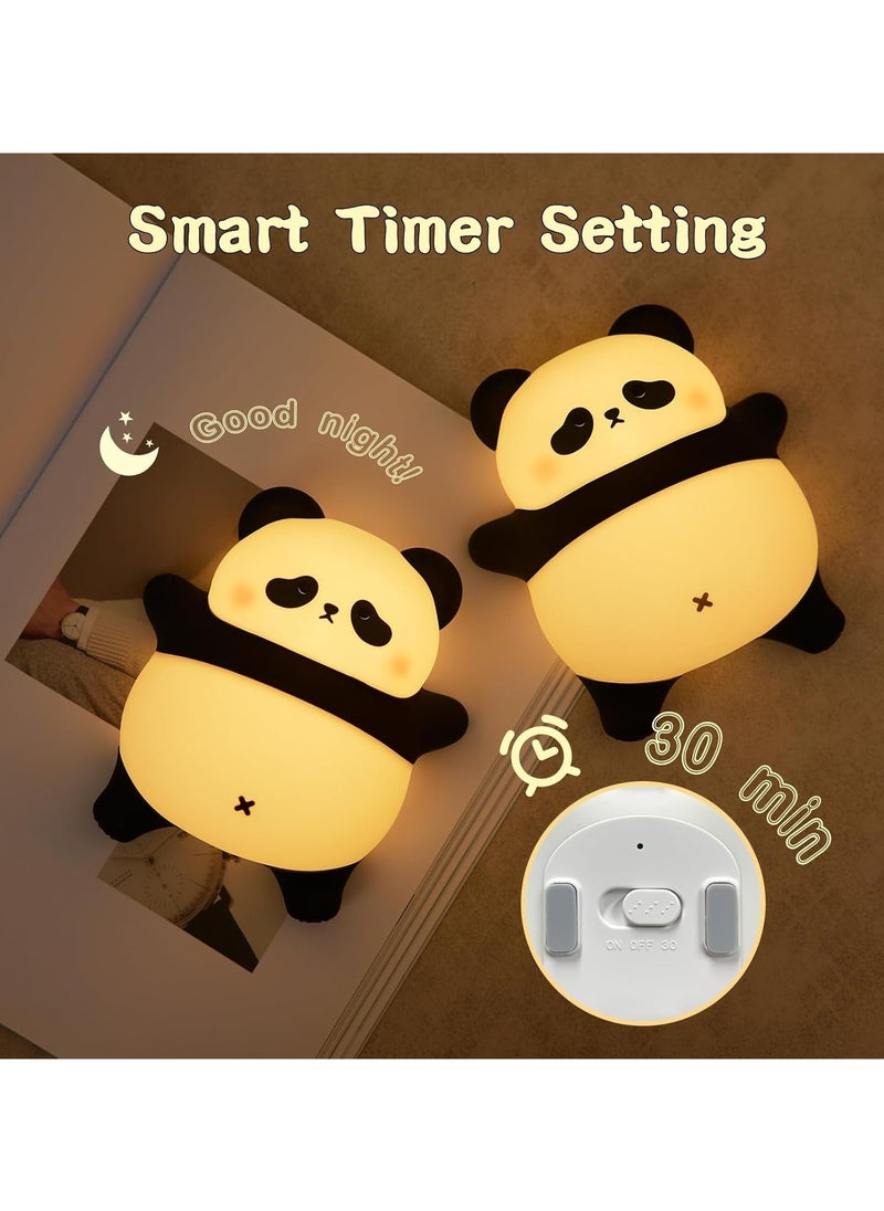 Rechargeable Cute Night Light for Kids Room with Timer, Silicone Touch Night Light for Baby Nursery, Dimmable Cute Lamp for Bedrooms, Breastfeeding, Night Light for Kids (Panda Bear)