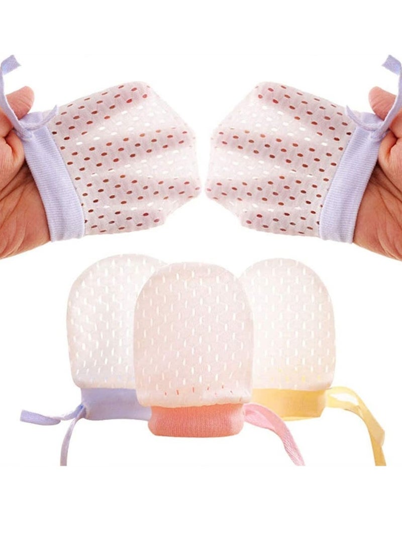 Baby Stretch Gloves 4 Pairs Anti Scratch Face Adjustable Gloves Ice Silk Gloves Mesh Breathable Drawstring Newborn Toddler Gloves for Newborns From 0 to 12 Months