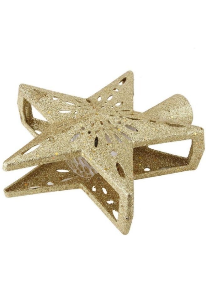Decoration Tree Topper Gold Star Glittered, Rotating 3D Hollow LED Snowflake Projector Light for Holiday Decoration