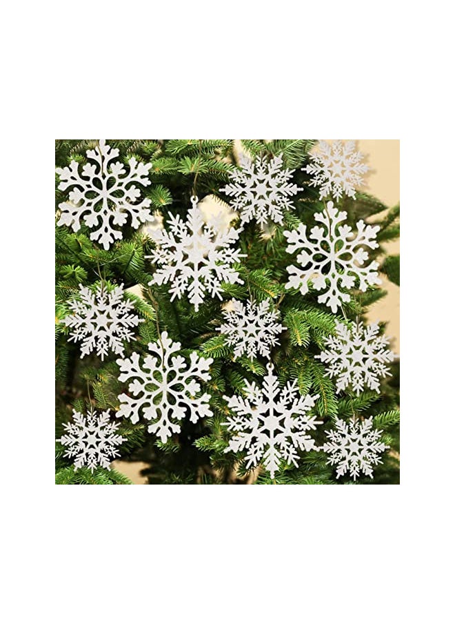 36pcs Christmas White Snowflake Ornaments Plastic Glitter Snow Flakes Ornaments for Winter Christmas Tree Decorations Size Varies Craft Snowflakes