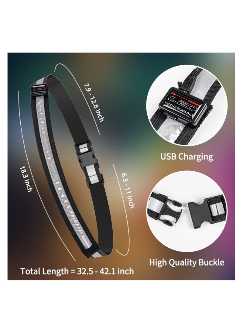 LED Night Running Gear High Visibility LED Reflective Belt Sash with Safety Light USB Rechargeable Adjustable Size Night Reflective Accessories for Night Outdoor Running Walking