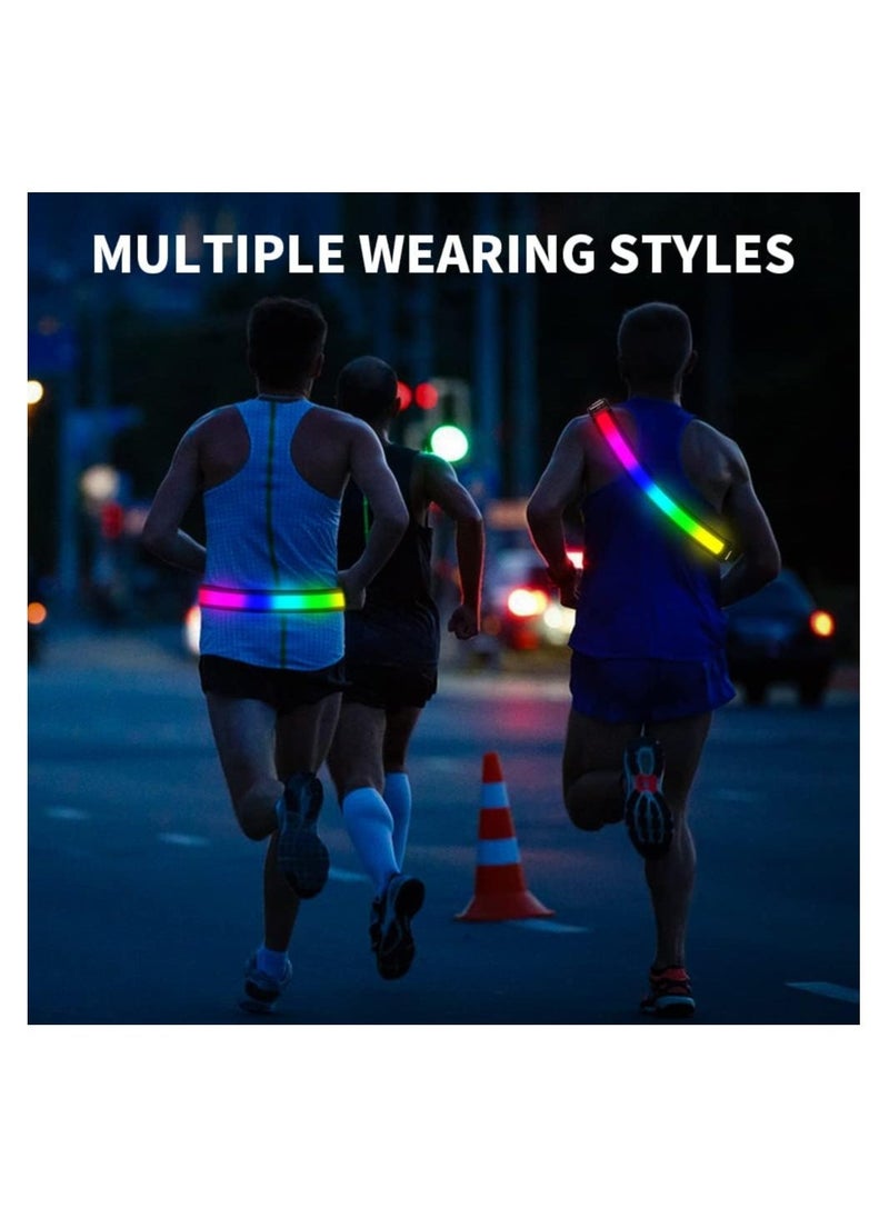 LED Night Running Gear High Visibility LED Reflective Belt Sash with Safety Light USB Rechargeable Adjustable Size Night Reflective Accessories for Night Outdoor Running Walking