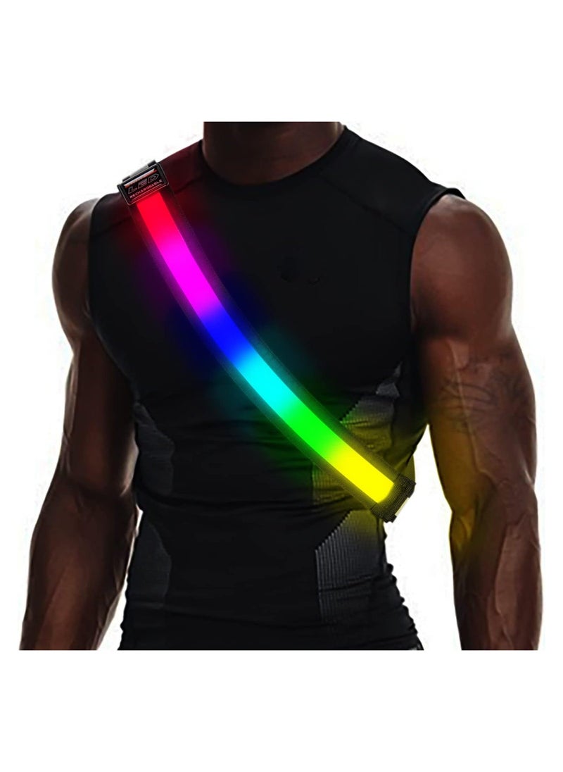 LED Night Running Gear High Visibility LED Reflective Belt Sash with Safety Light USB Rechargeable Adjustable Size Night Reflective Accessories for Night Outdoor Running Walking