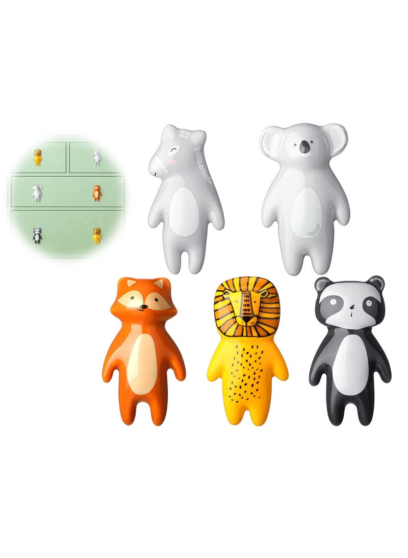 Adorable 5-Piece Animal Drawer Pulls - Ceramic Cabinet Knobs for Kids' Dressers, Nursery Rooms, Bedrooms, Bathrooms, and Kitchens - Cute Cupboard Handles for a Playful Touch!