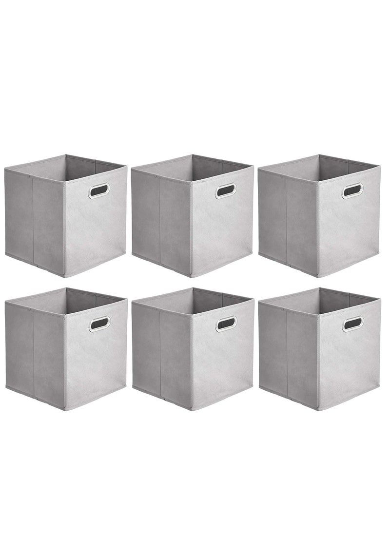 Collapsible Fabric Storage Cubes with Oval Grommets 6-Pack Light Grey