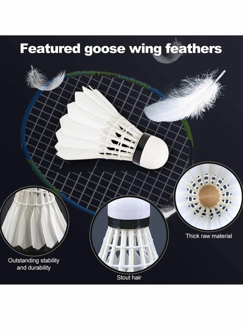 Tech Badminton Shuttlecock, Advanced Goose Feather Shuttlecocks, 12Pcs Feather Shuttlecocks Training Badminton Balls for Indoor Outdoor Sports Training