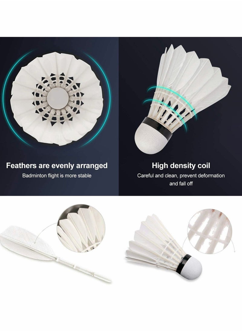 Tech Badminton Shuttlecock, Advanced Goose Feather Shuttlecocks, 12Pcs Feather Shuttlecocks Training Badminton Balls for Indoor Outdoor Sports Training