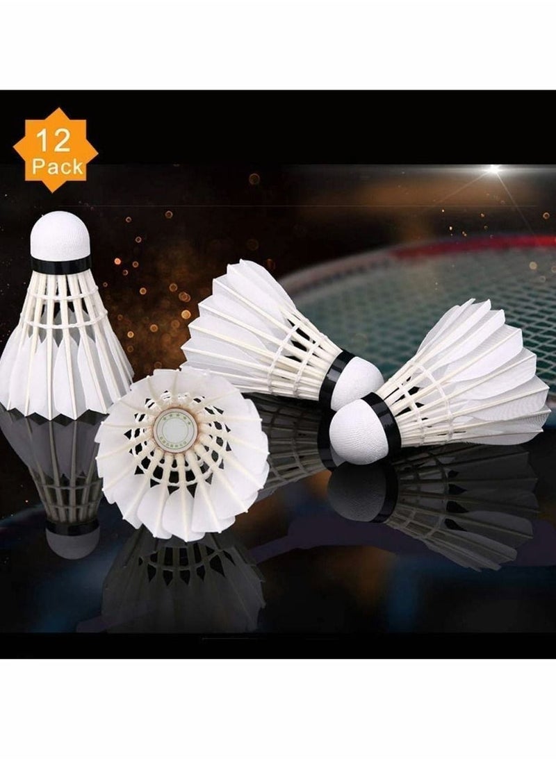 Tech Badminton Shuttlecock, Advanced Goose Feather Shuttlecocks, 12Pcs Feather Shuttlecocks Training Badminton Balls for Indoor Outdoor Sports Training