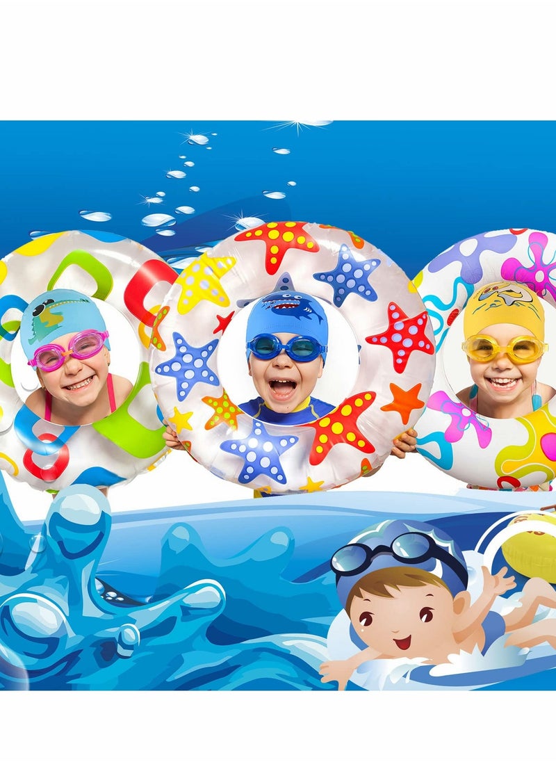 Kids Swimming Caps, Hat, 3 Pieces Waterproof PU Hats Elastic Bathing Cap with Coating Cartoon Pattern for Children Girls Boys, Age 6-12