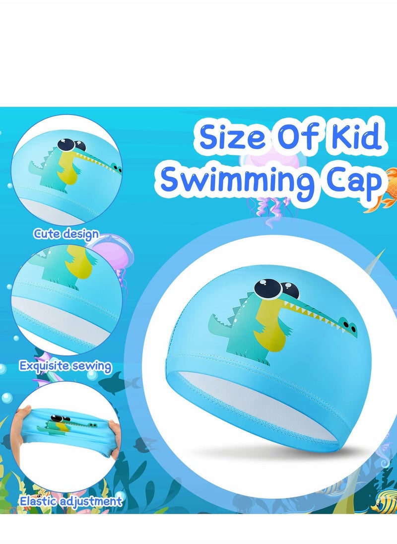 Kids Swimming Caps, Hat, 3 Pieces Waterproof PU Hats Elastic Bathing Cap with Coating Cartoon Pattern for Children Girls Boys, Age 6-12