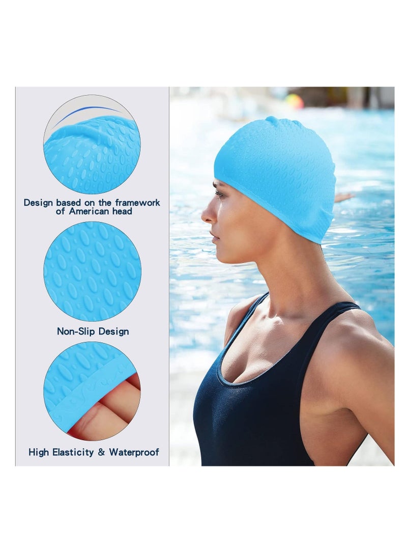 Swim Cap 2 Pack - Unisex Silicone Swimming Caps for Men, Women, Adults, and Kids - Durable, Flexible, and Waterproof Bathing Caps for Long and Short Hair(Blue,Black)