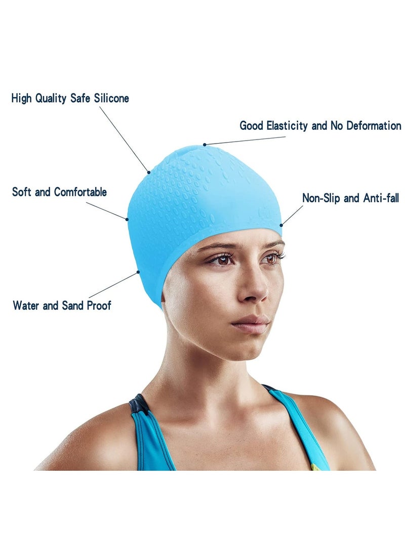 Swim Cap 2 Pack - Unisex Silicone Swimming Caps for Men, Women, Adults, and Kids - Durable, Flexible, and Waterproof Bathing Caps for Long and Short Hair(Blue,Black)
