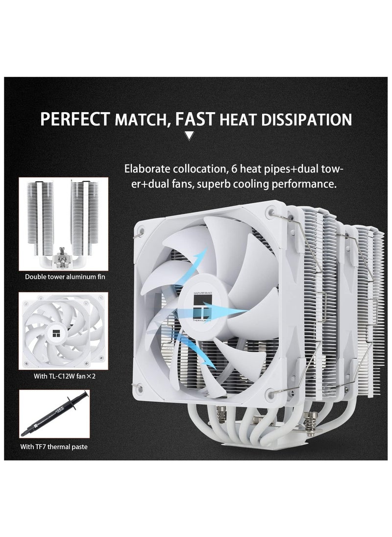 Thermalright Peerless Assassin 120 CPU Air Cooler, 6 Heat Pipes, Dual 120mm TL-C12W PWM Fan,Aluminium Heatsink Cover, AGHP Technology, for AMD AM4/Intel LGA 1150/1151/1200/2066/2011 (PA120 White)