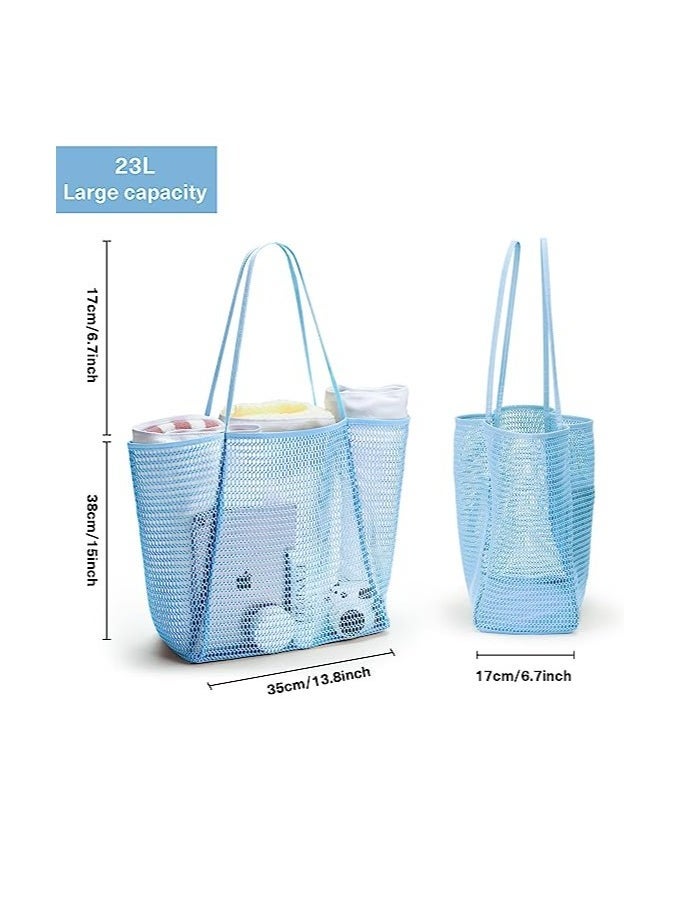 Mesh Beach Bag for Women, Large Tote Bag Lightweight Foldable Beach Tote with Zipper Pocket for Women Vacation Beach Pool Trip