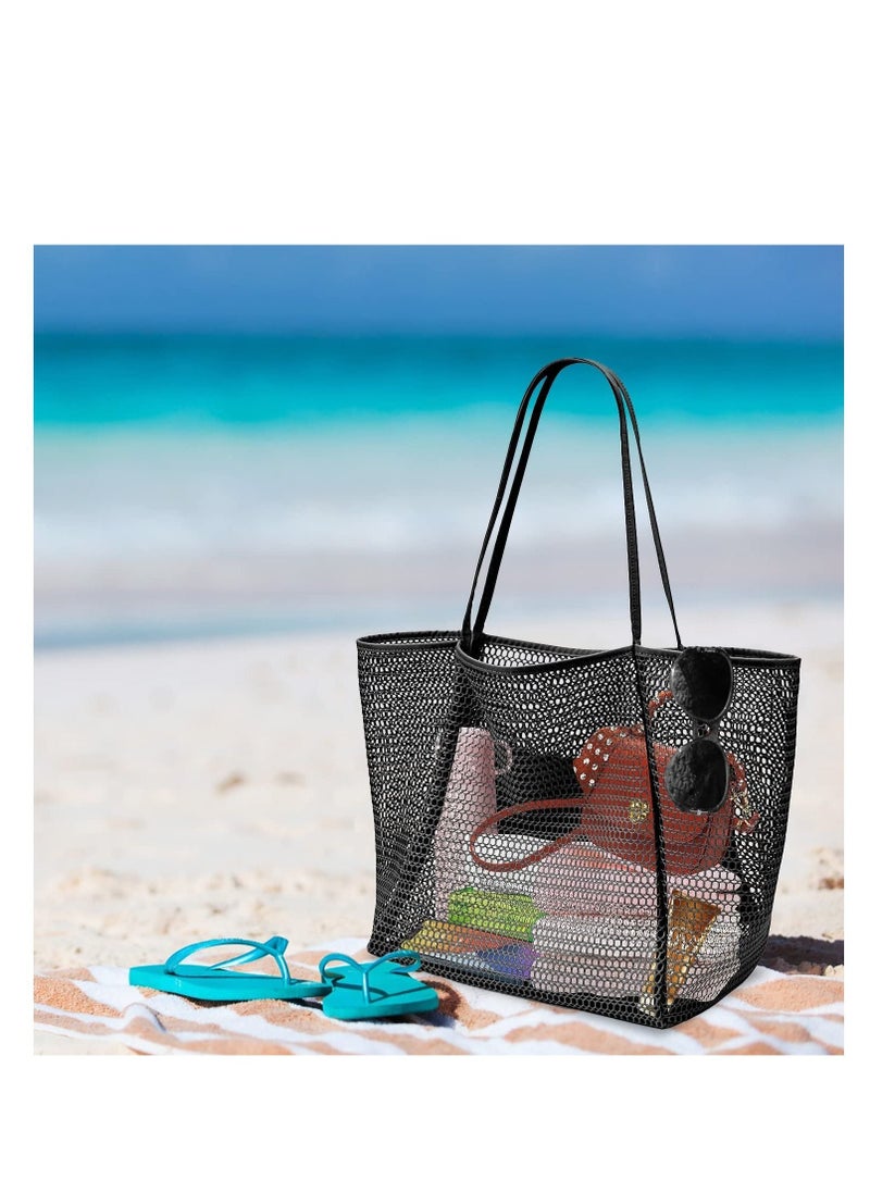Tote Bag Large Summer Beach Bag, Mesh Tote Bag for Ladies and Girls, Shopping Bag Reusable, Large Casual Shoulder Bag with Zipper Inner Pocket for Travel Daily Pool Gym Picnic, Lightweight Grocery Bag