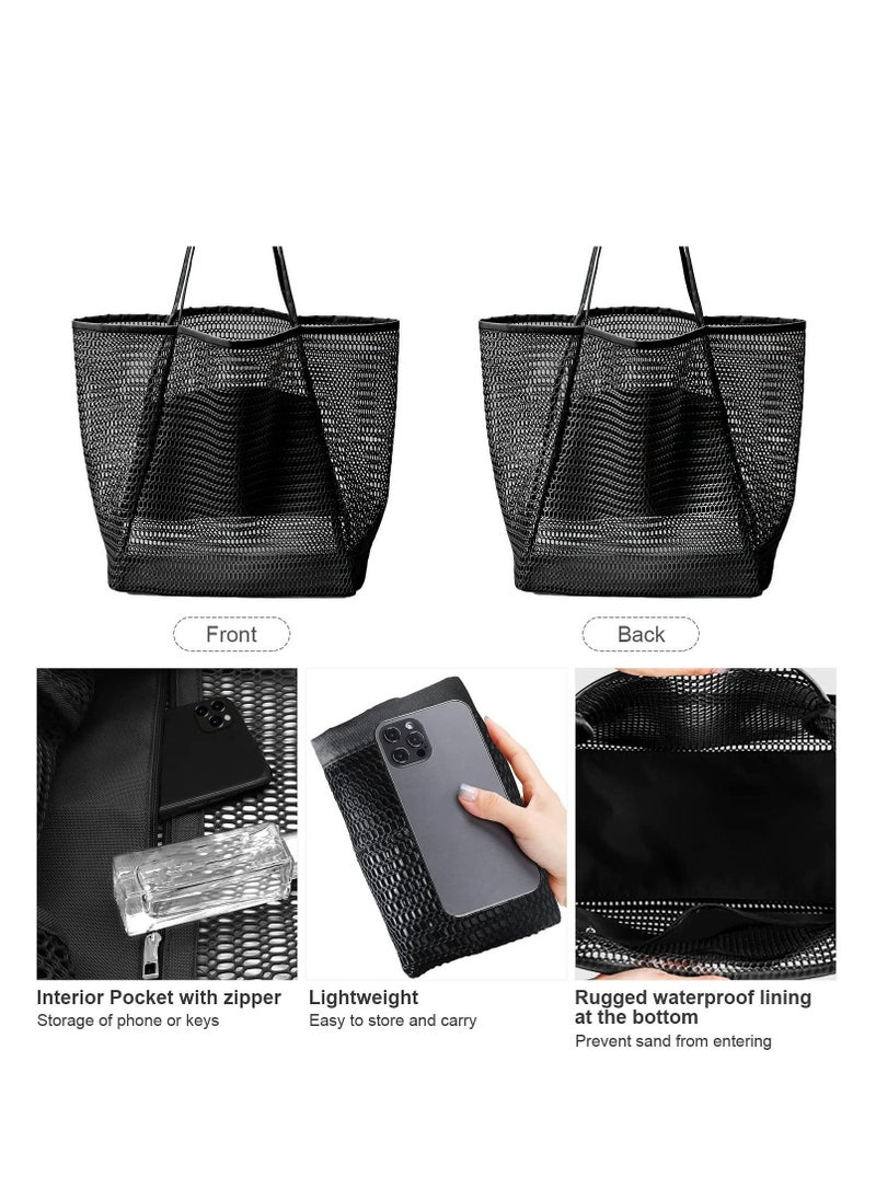 Tote Bag Large Summer Beach Bag, Mesh Tote Bag for Ladies and Girls, Shopping Bag Reusable, Large Casual Shoulder Bag with Zipper Inner Pocket for Travel Daily Pool Gym Picnic, Lightweight Grocery Bag